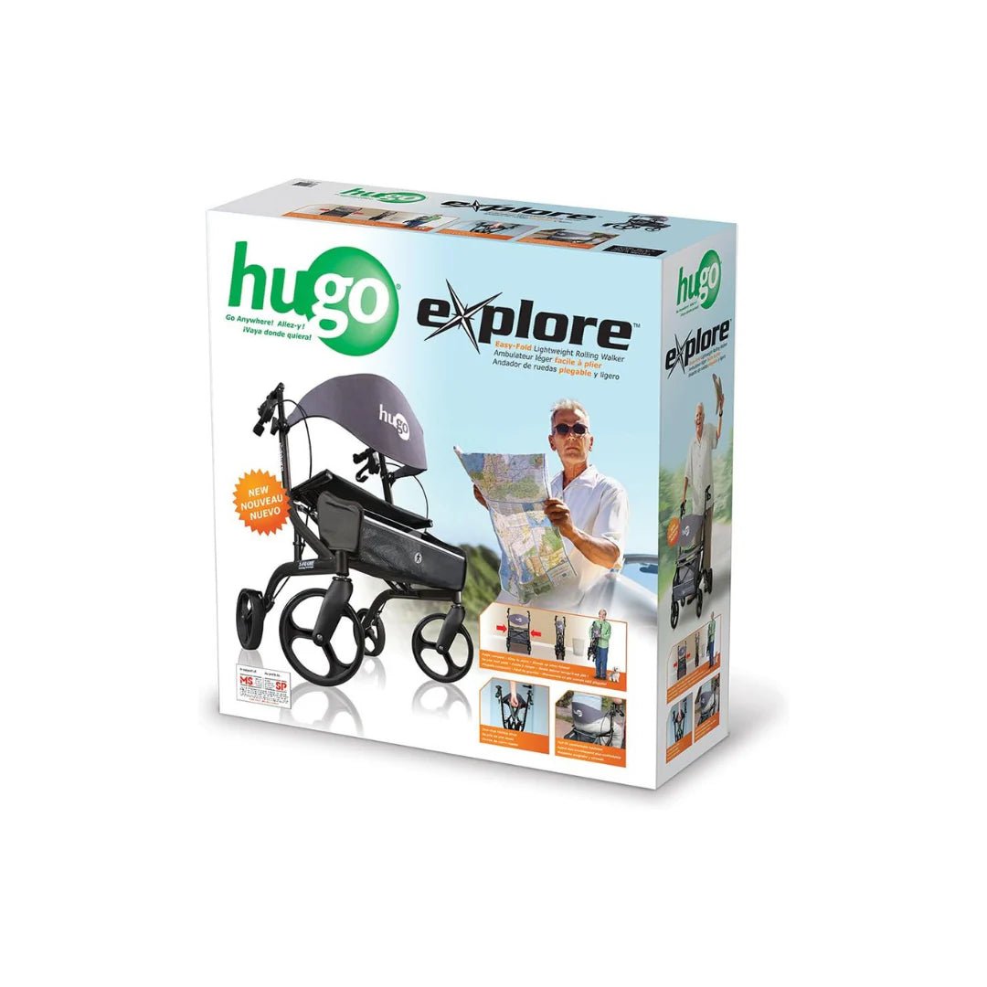 Drive Hugo Explore Side - Fold Rollator Walker – Lightweight All - Terrain Rollator with Seat - Medical Department Store