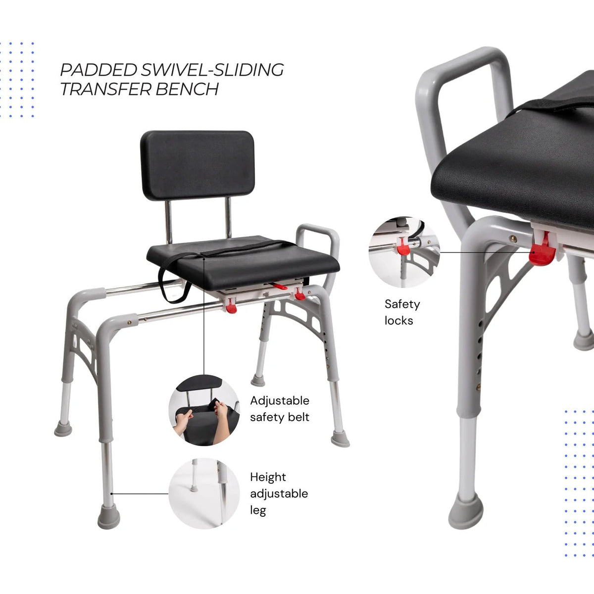 Eagle Health 80662 Swivel Sliding Transfer Bench – 360° Swivel - Medical Department Store