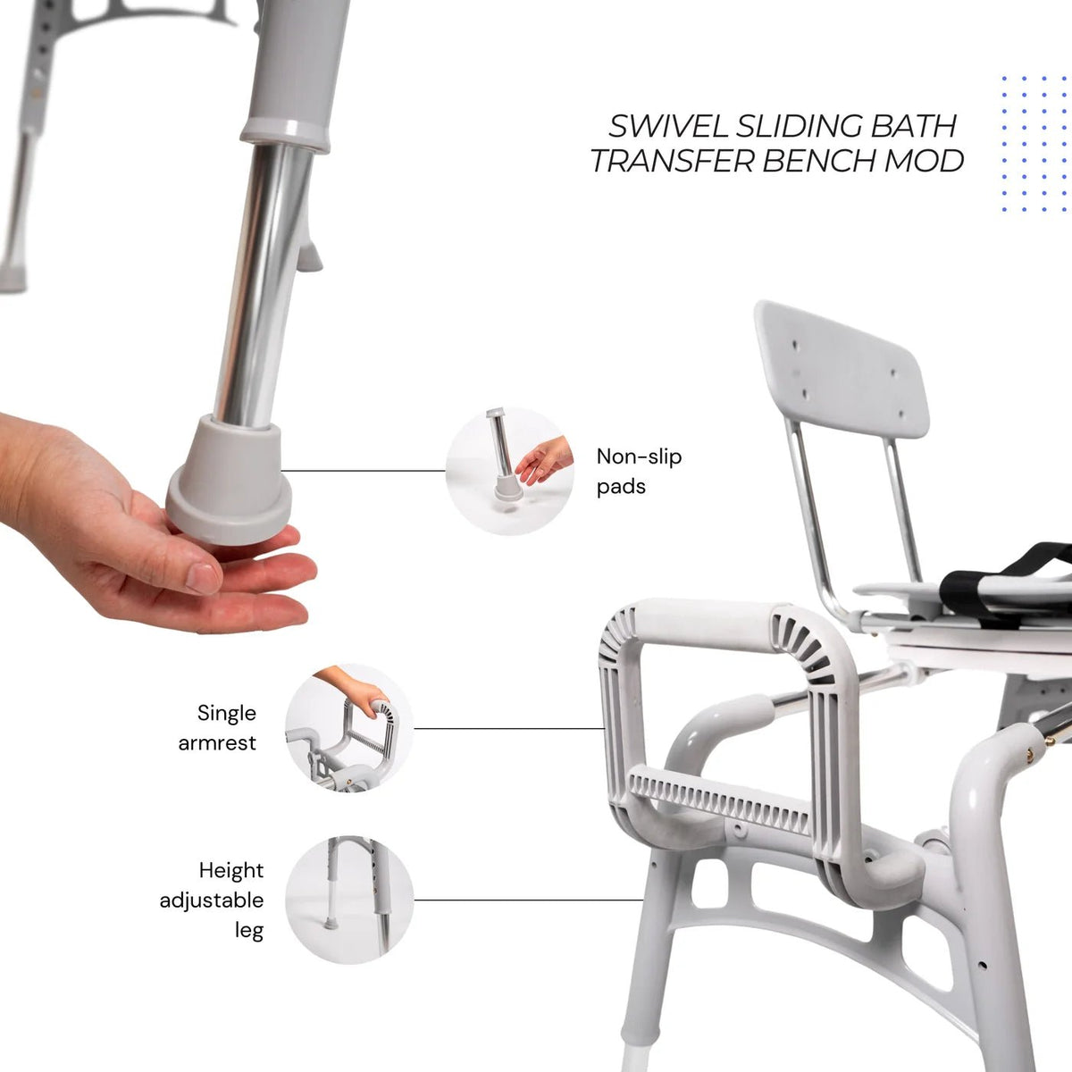 Eagle Health 80662 Swivel Sliding Transfer Bench — MOD Series - Medical Department Store
