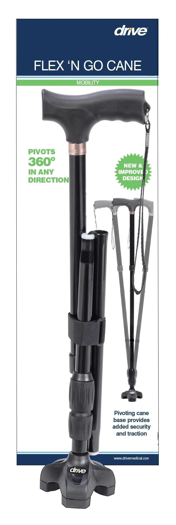 Drive Medical Flex-n-Go Adjustable Folding Cane – Self-Standing Tripod Base