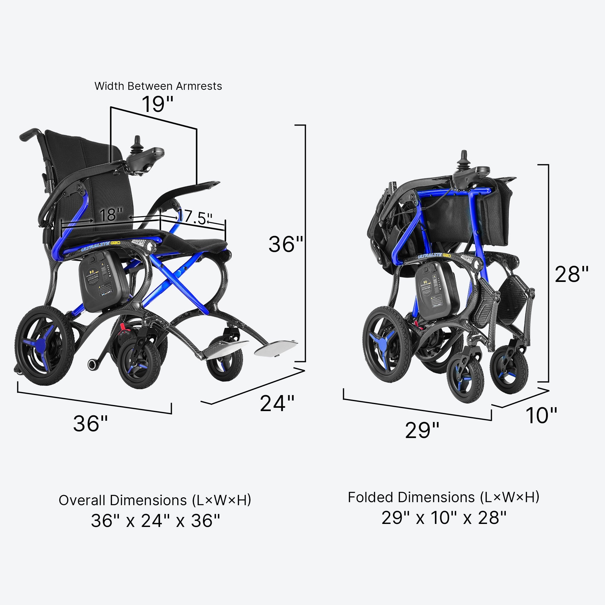 Forcemech Ultralite G20 PRO Carbon Fiber Folding Power Wheelchair 26lbs - Medical Department Store