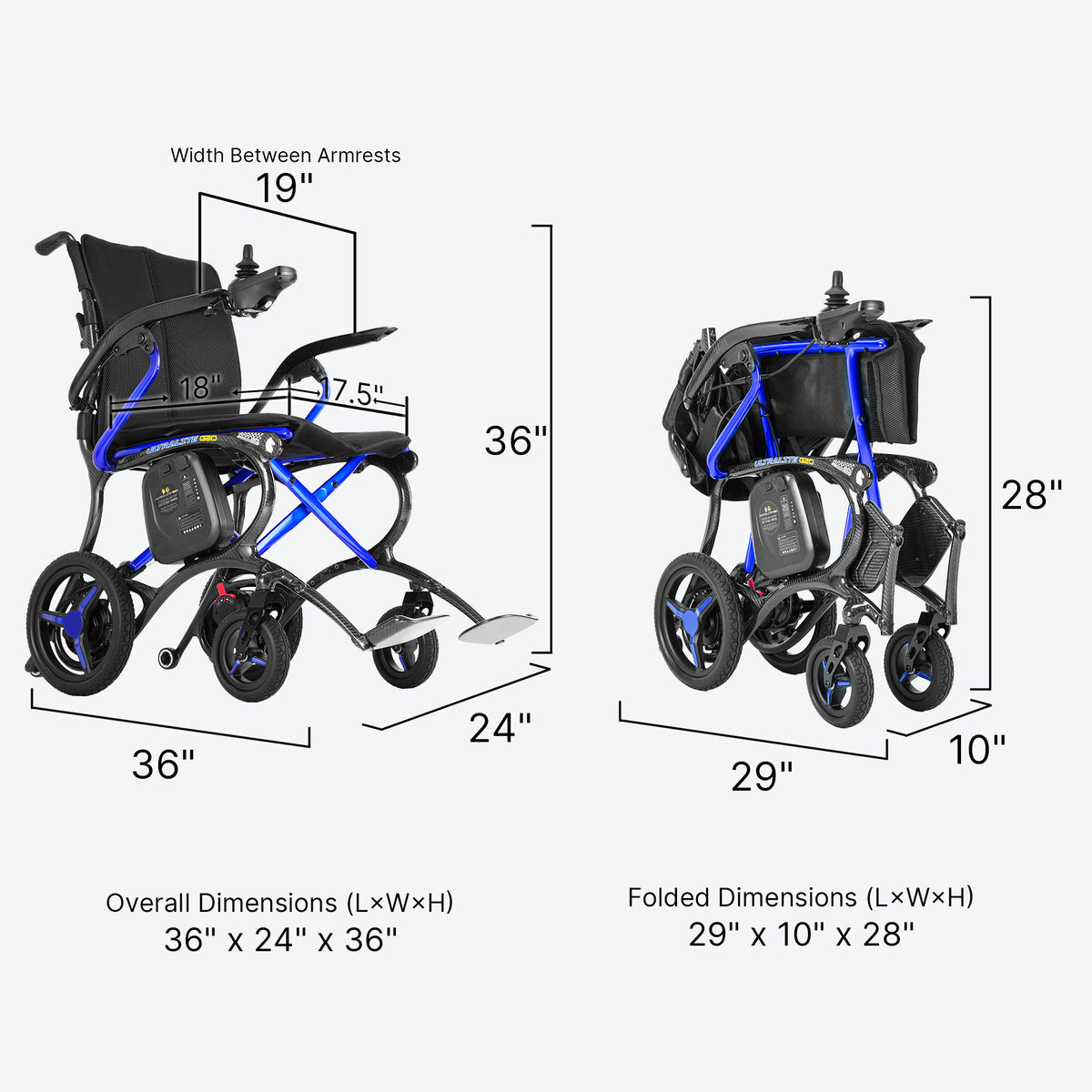 Forcemech Ultralite G20 Carbon Fiber Folding Power Wheelchair 25lbs