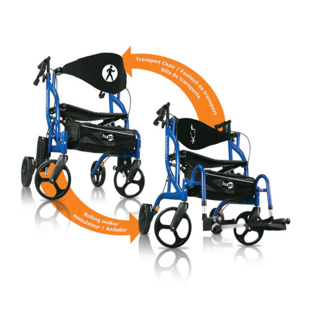 Hugo Hybrid Navigator Side - Folding Rolling Walker & Transport Chair - Medical Department Store