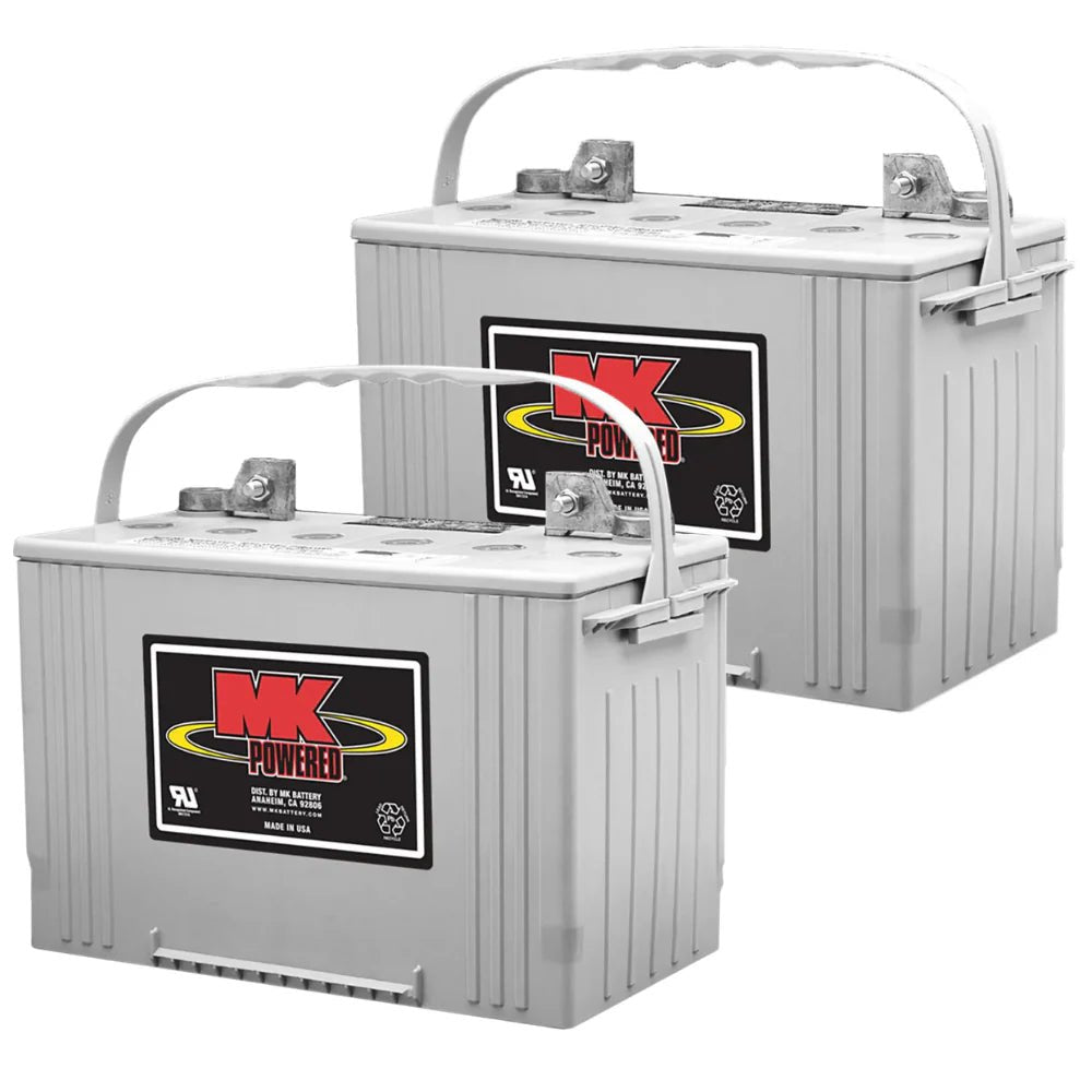 MK Battery E27 SLD G — 12V 88Ah Group 27 Deep Cycle Sealed Gel Battery, Set of 2 (Blade B Terminal) - Medical Department Store
