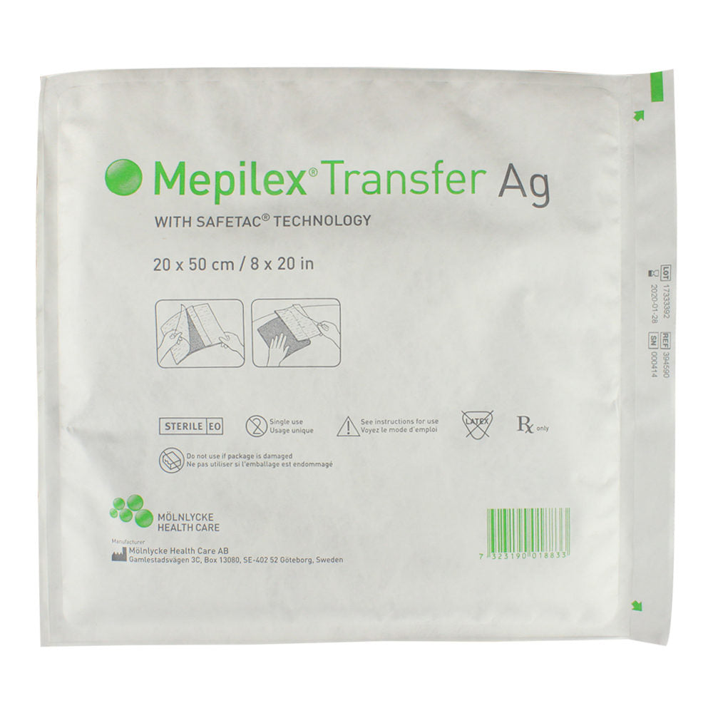 Mölnlycke Mepilex Transfer Ag — Antimicrobial Safetac Transfer Layer, 14-Day Silver Activity, 3 Sizes