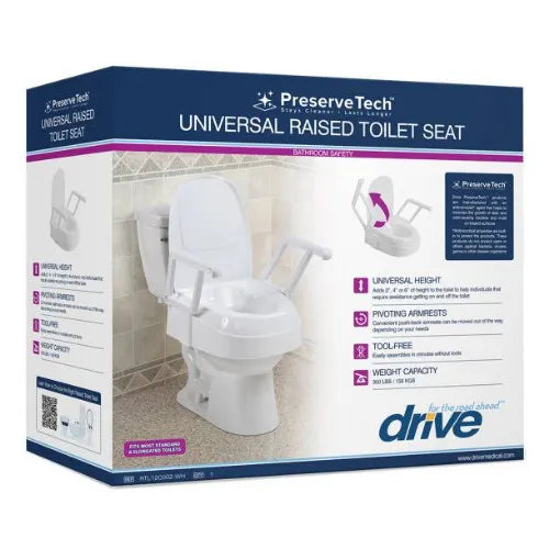 Drive Medical PreserveTech Adjustable Height Raised Toilet Seat with Pivoting Armrests