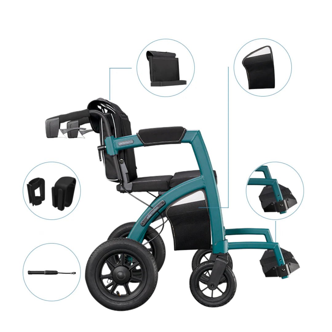 Rollz Motion Performance All - Terrain 2 - In - 1 Rollator Transport Chair - Medical Department Store