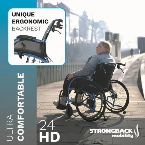 Strongback 24HD Heavy Duty Wheelchair - Folding Wheelchair with 375 Pound Weight Capacity with Ergonomic Seat - Medical Department Store