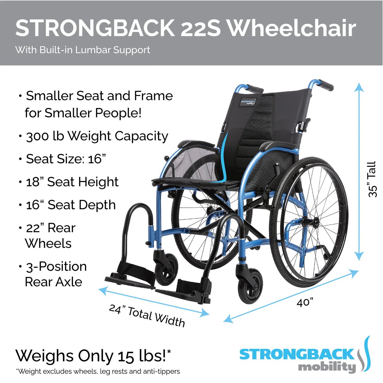 STRONGBACK Comfor Smallt; 22S Narrow Seat Wheelchair - Medical Department Store