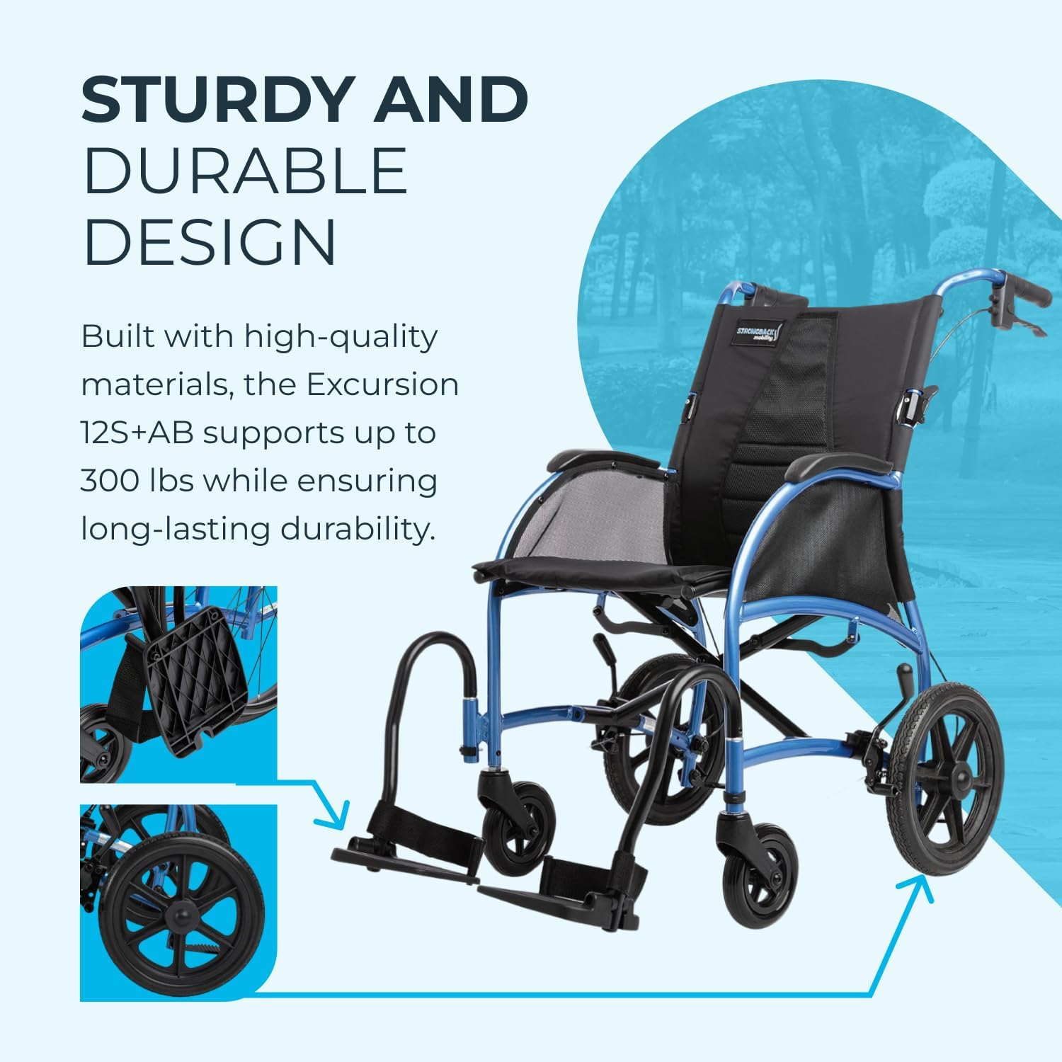 STRONGBACK Excursion 12 with Attendant Brakes Transport Wheelchair - Medical Department Store