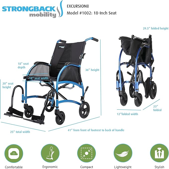 STRONGBACK Excursion 8 Wheels Transport Wheelchair - Medical Department Store
